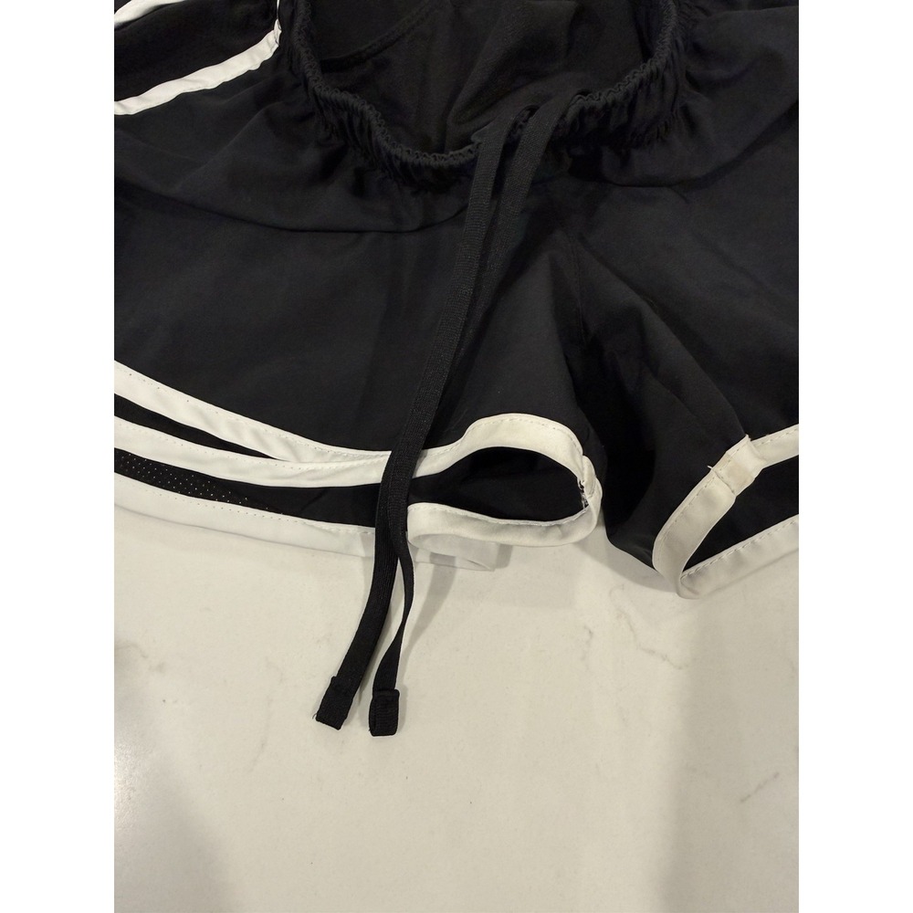 NIKE Womens Size Small Dri-FIT Black white trim Running Shorts Drawstring Swoosh - Picture 4 of 6